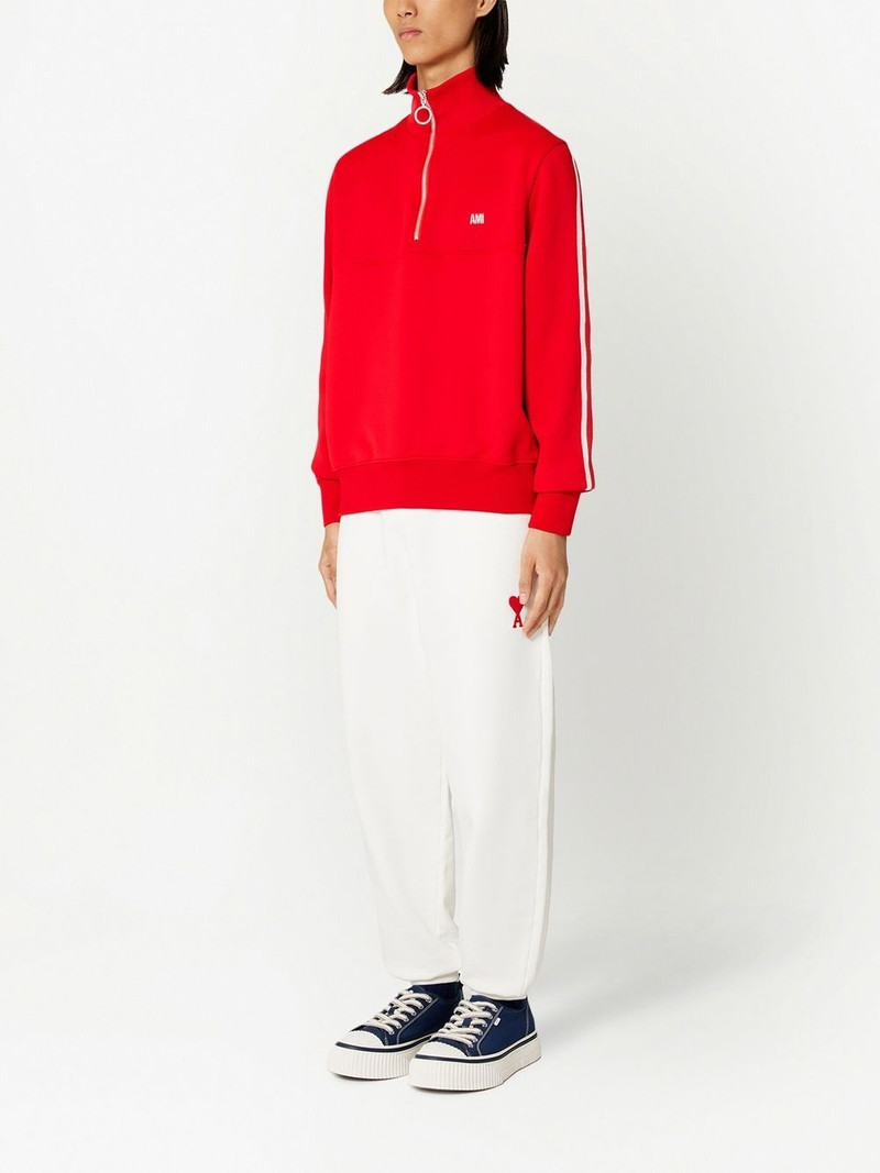 AMI Paris striped short-zip pullover sweatshirt outlook