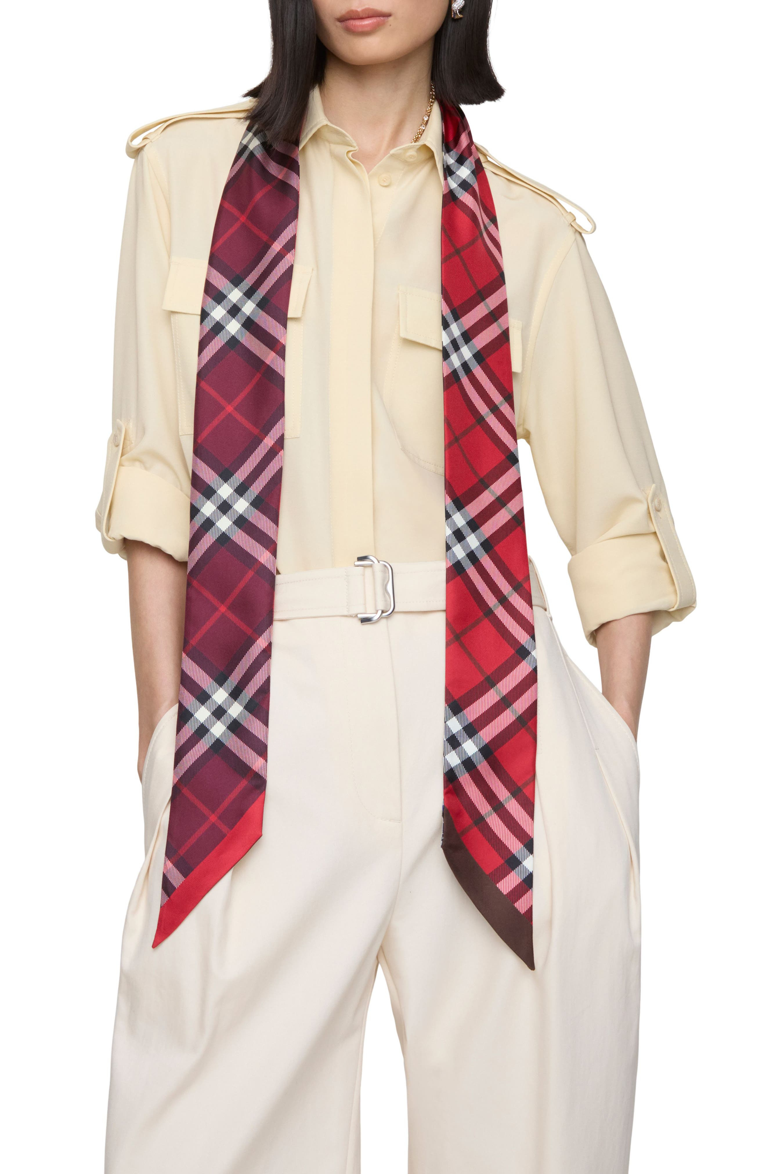 burberry Check Skinny Silk Twill Scarf in Pillar/Oxblood at Nordstrom - 2