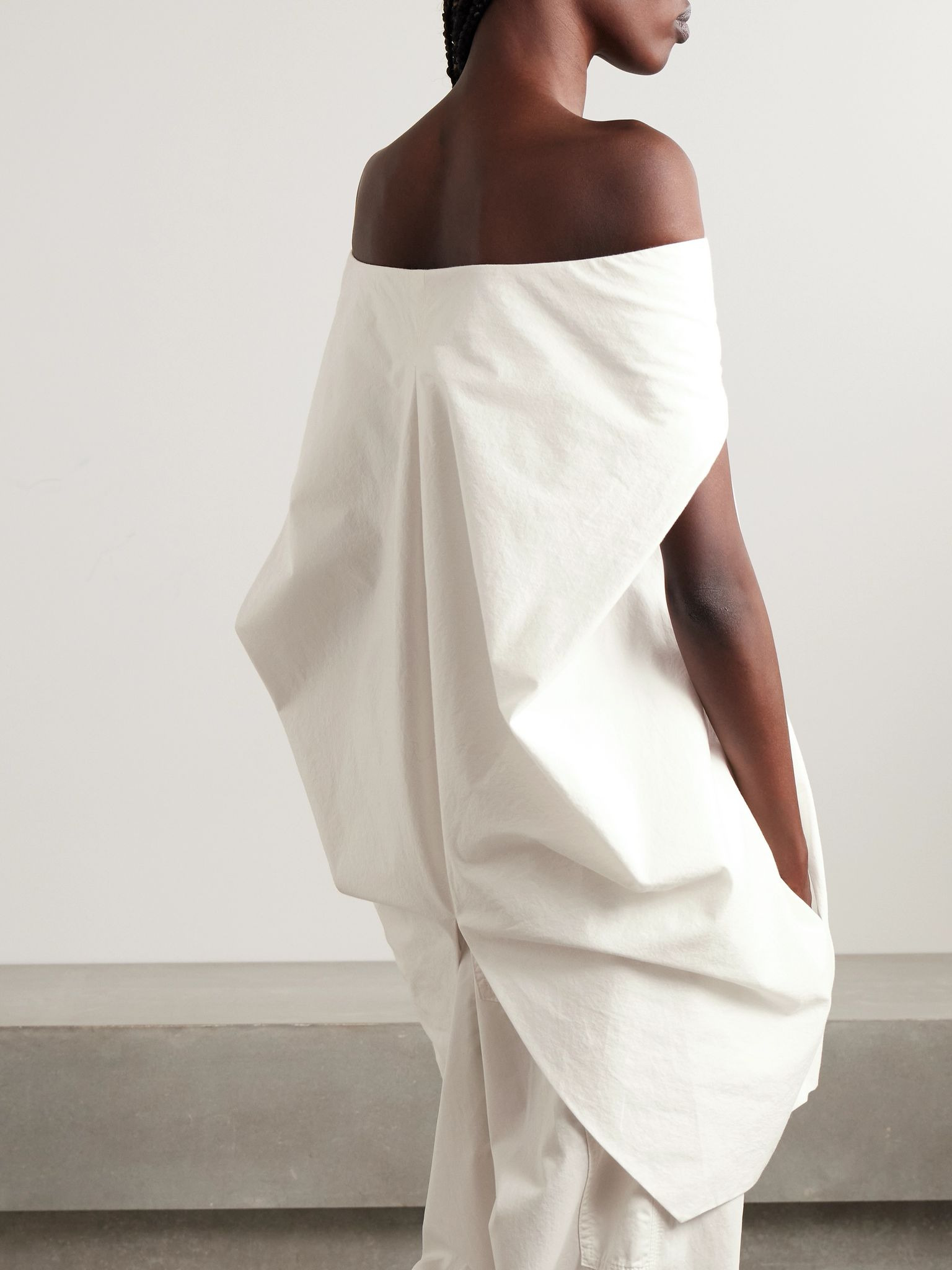 Anitas off-the-shoulder cape-effect cotton-poplin top Ivory - 3
