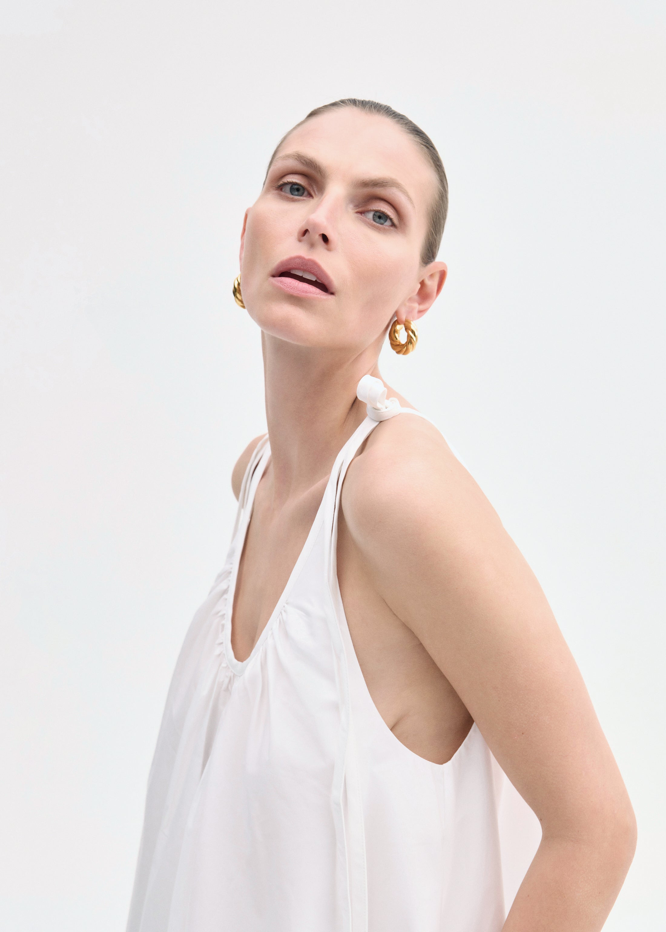 Gathered Halter Dress in Cotton Poplin - 3