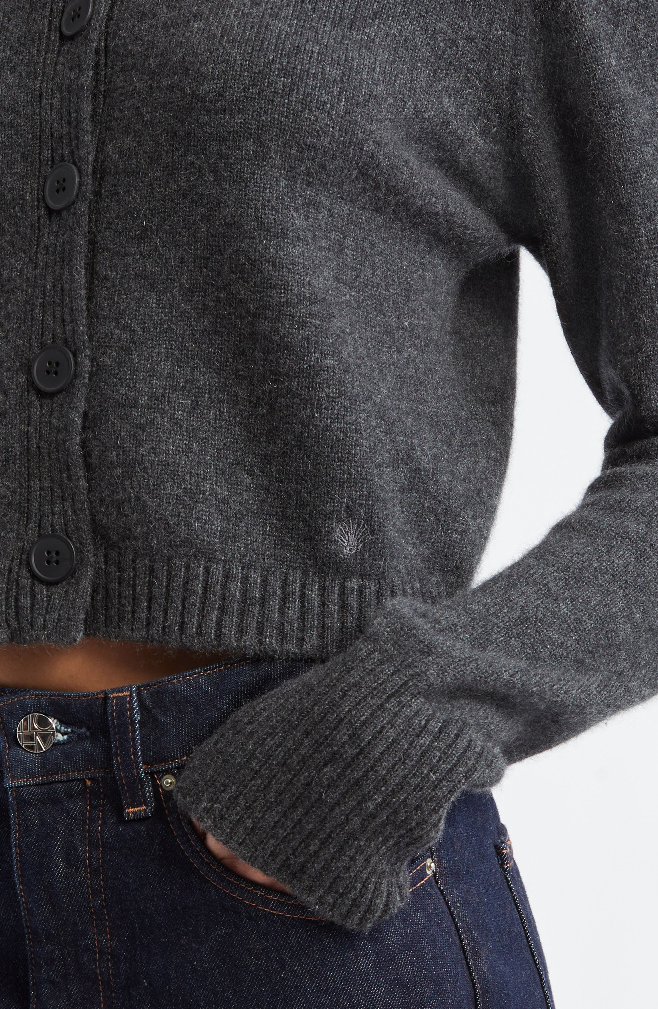LOULOU DE SAISON Zephir Crop Cashmere Cardigan in Anthracite Melange at Nordstrom - 4