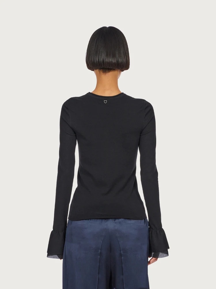 SWEATER WITH ORGANZA CUFFS - 4