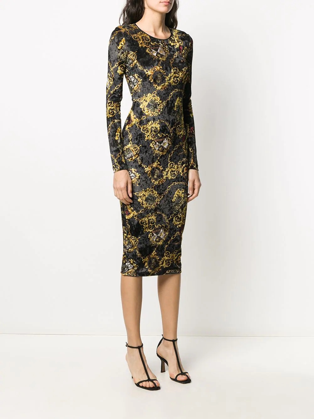 long-sleeved baroque print dress - 3