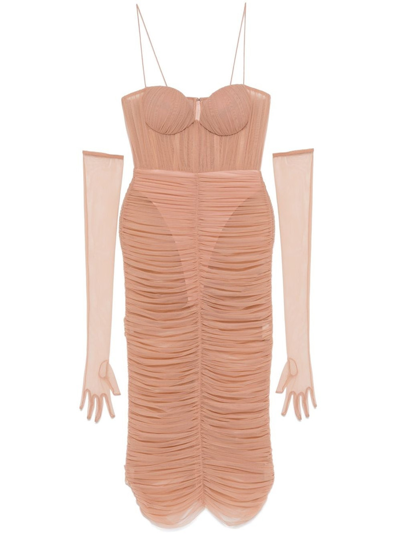 ruched mesh midi dress 1