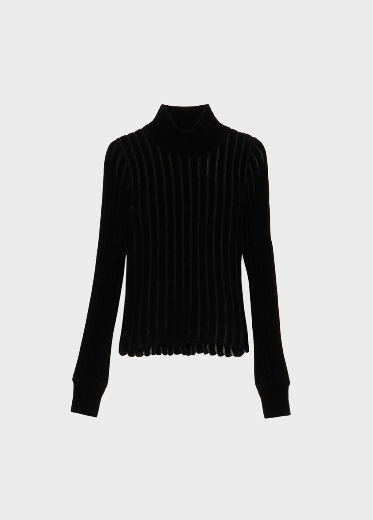 RIBBED SEE-THROUGH KNIT TURTLENECK - 1