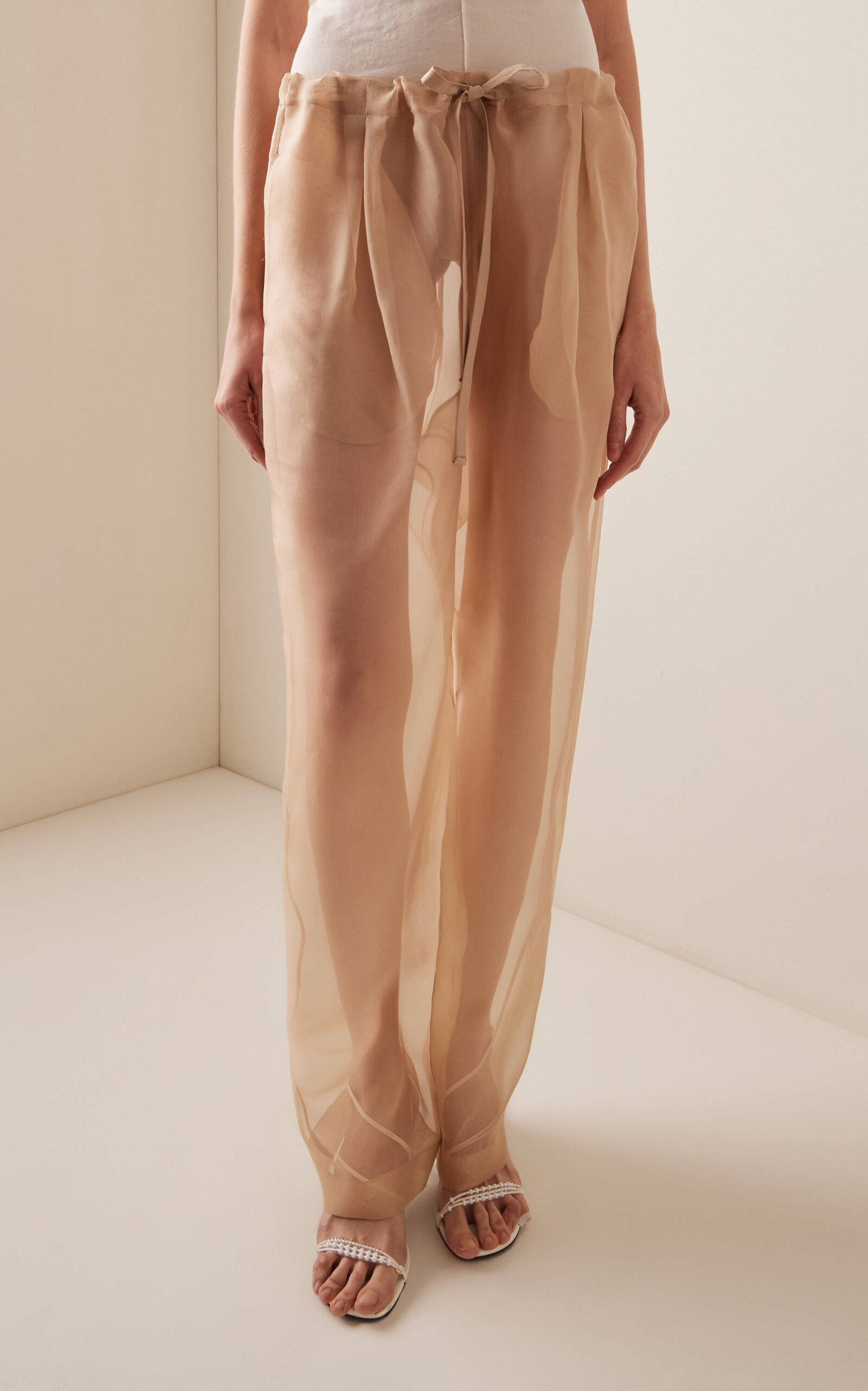 Trenton Organza Wide-Leg Pants tan - 4