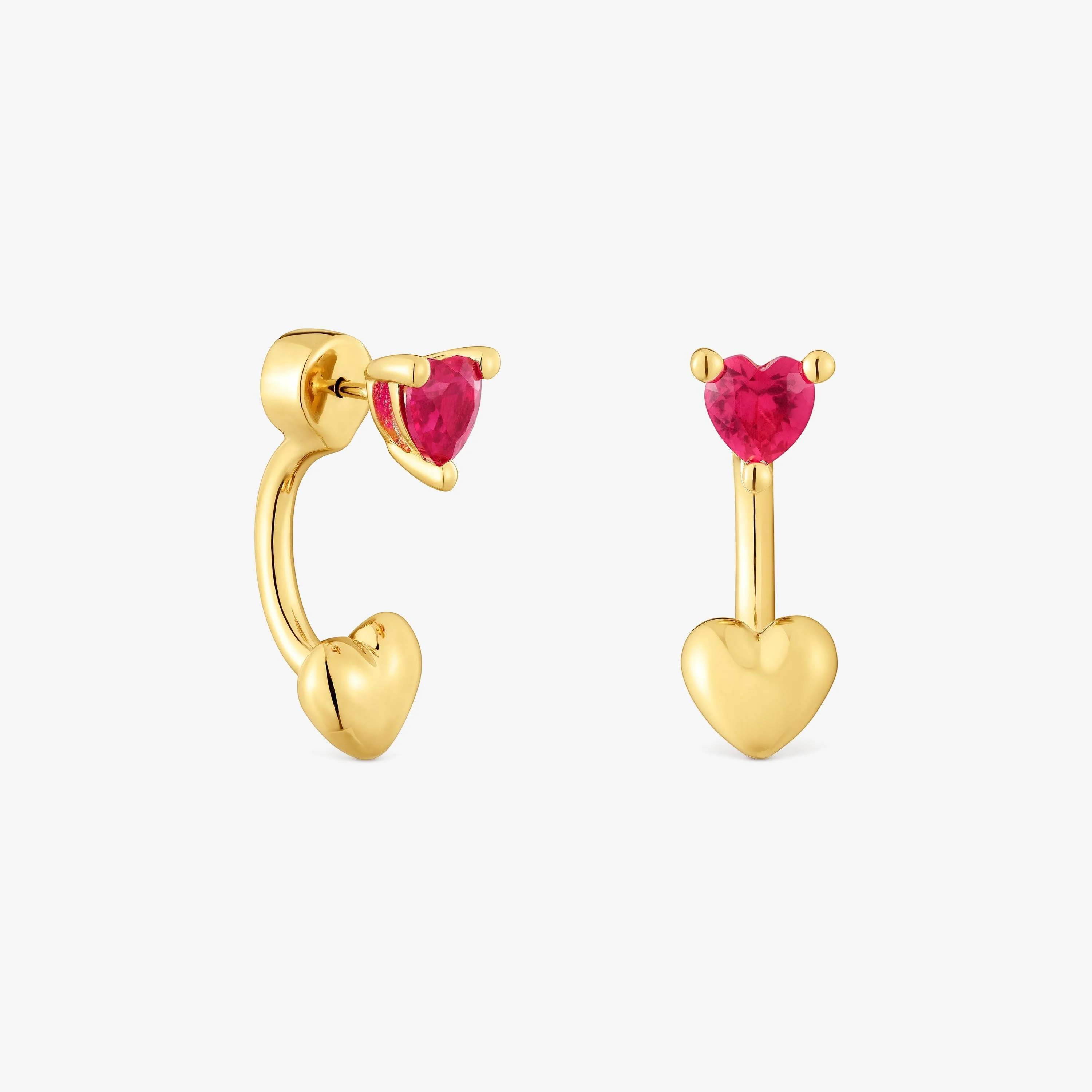 Short 18K gold vermeil Earrings with lab-grown ruby Garden of Love LGG - 1