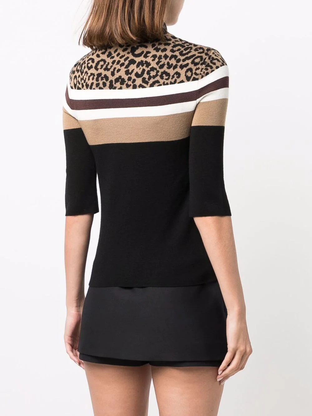 leopard print panel half-zip jumper - 4
