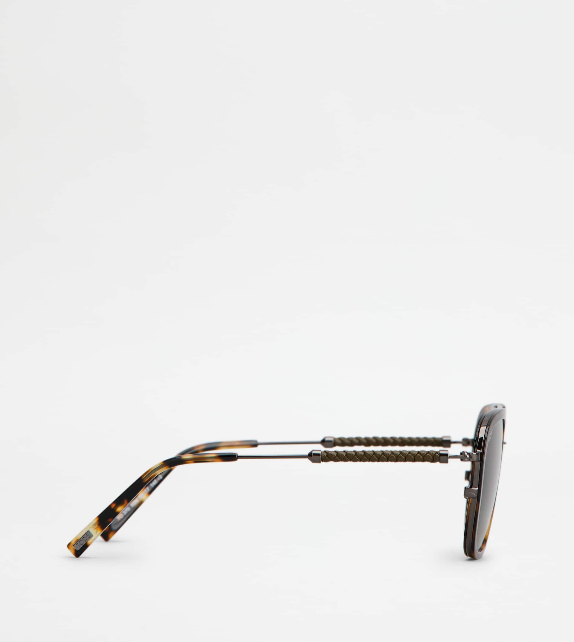 SUNGLASSES WITH TEMPLES IN LEATHER - BROWN - 2