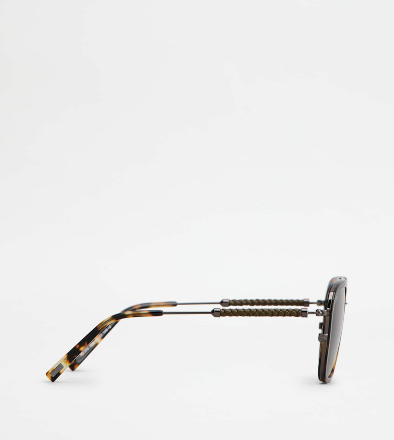 Tod's SUNGLASSES WITH TEMPLES IN LEATHER - BROWN outlook