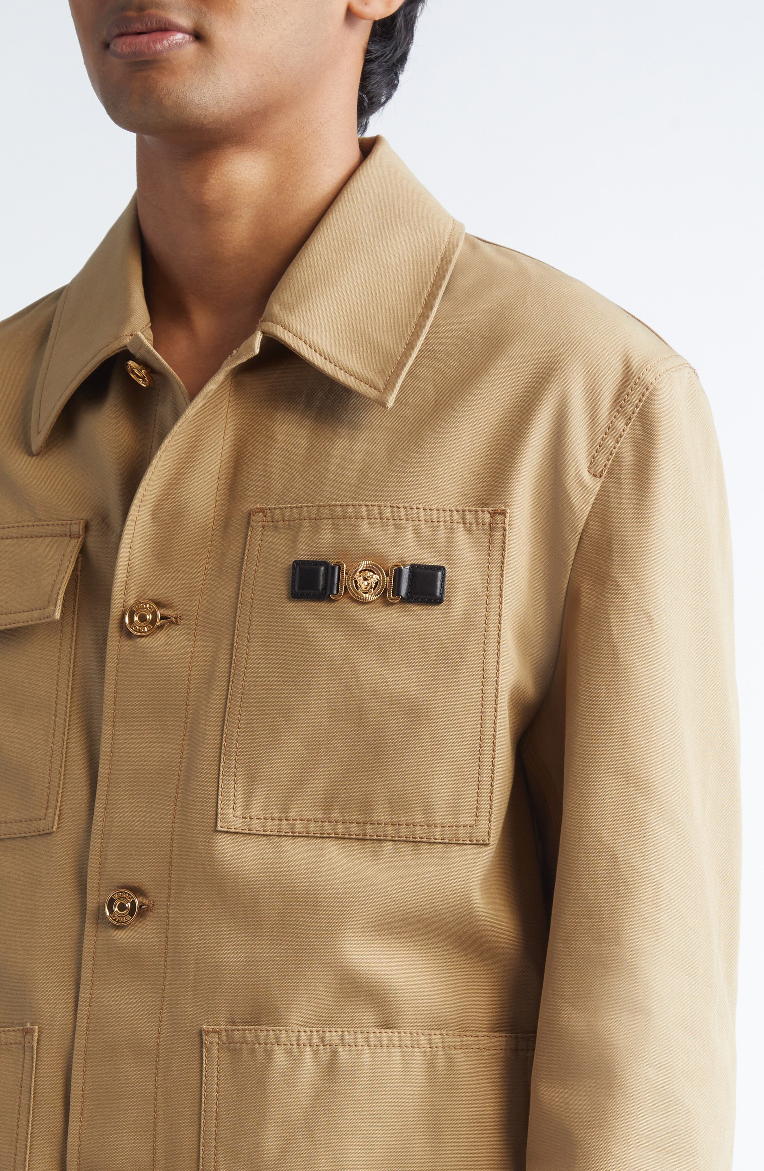 Versace Medusa Cotton Canvas Chore Jacket in Dark Sand at Nordstrom - 5
