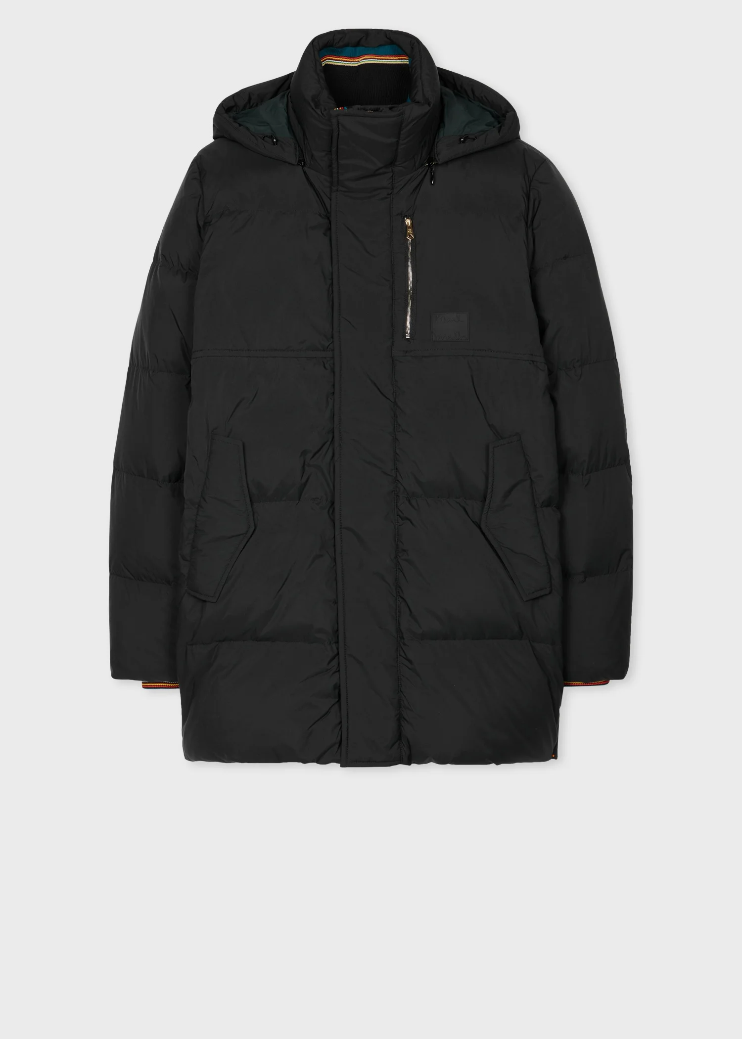 Black Water Repellent Mid-Length Down Coat - 1