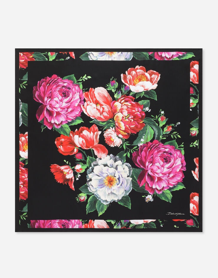 Twill scarf with pictorial floral print (70 x 70) - 1