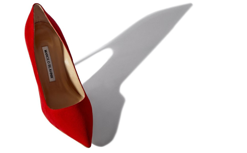 Manolo Blahnik Red Suede Pointed Toe Pumps outlook