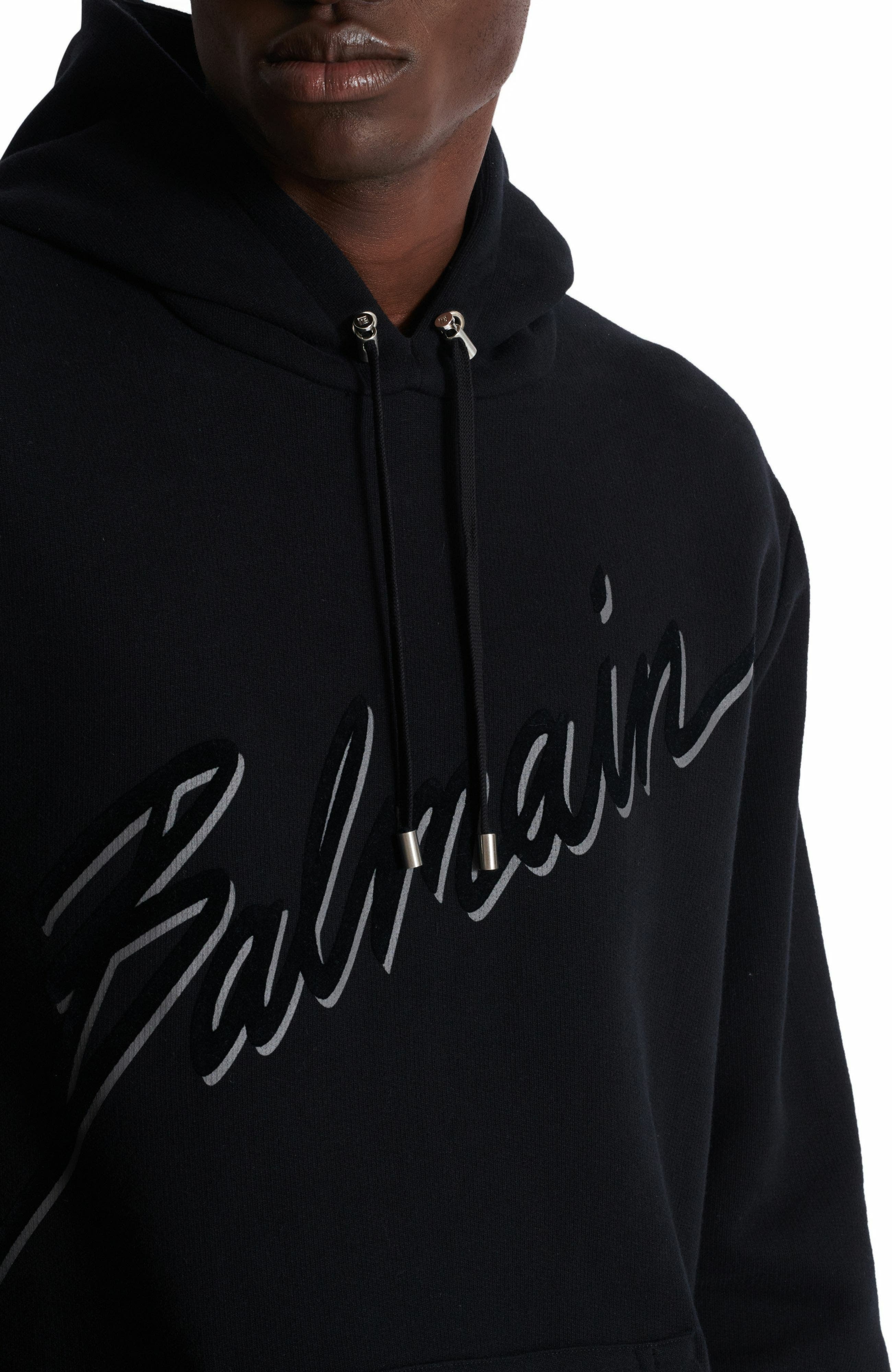 Flocked Balmain Letter hoodie in Black at Nordstrom - 7