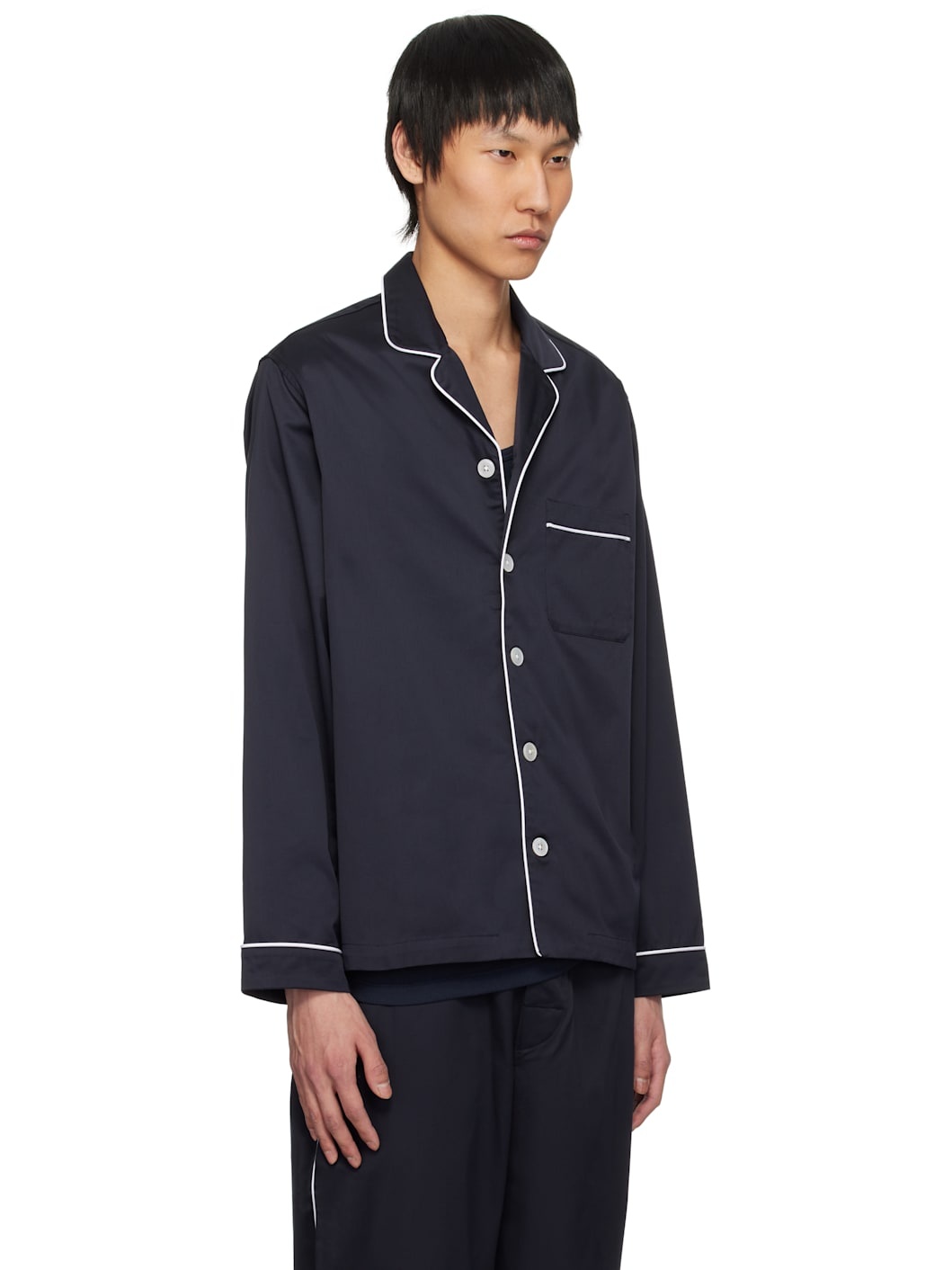 Navy Sateen Long Sleeve Pyjama Shirt - 2