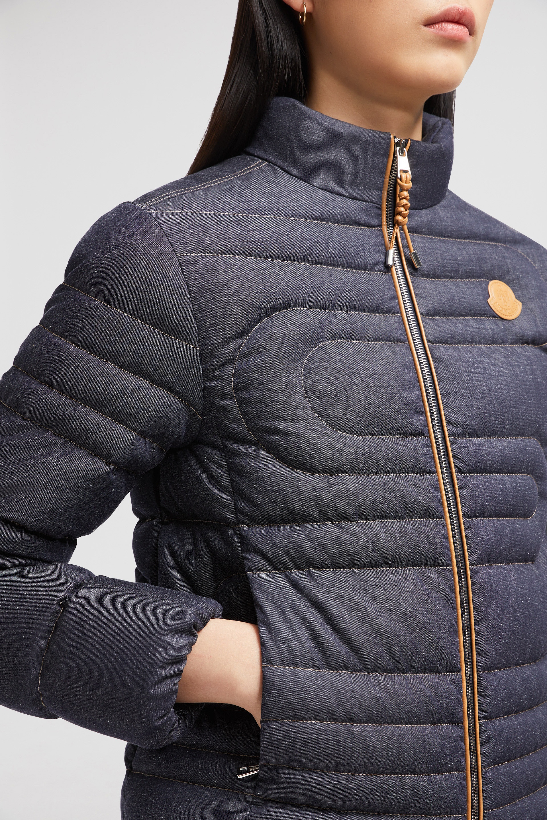 Moncler Xiaoqing Snake-Quilted Denim Short Down Jacket