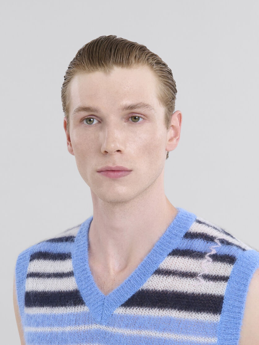 LIGHT BLUE BRUSHED MOHAIR STRIPE GILET - 4