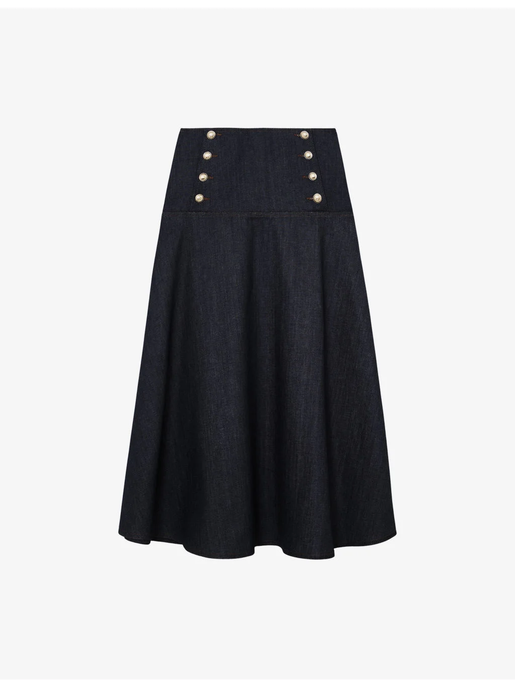 Skylar Button-Embellished Denim Midi Skirt - 1