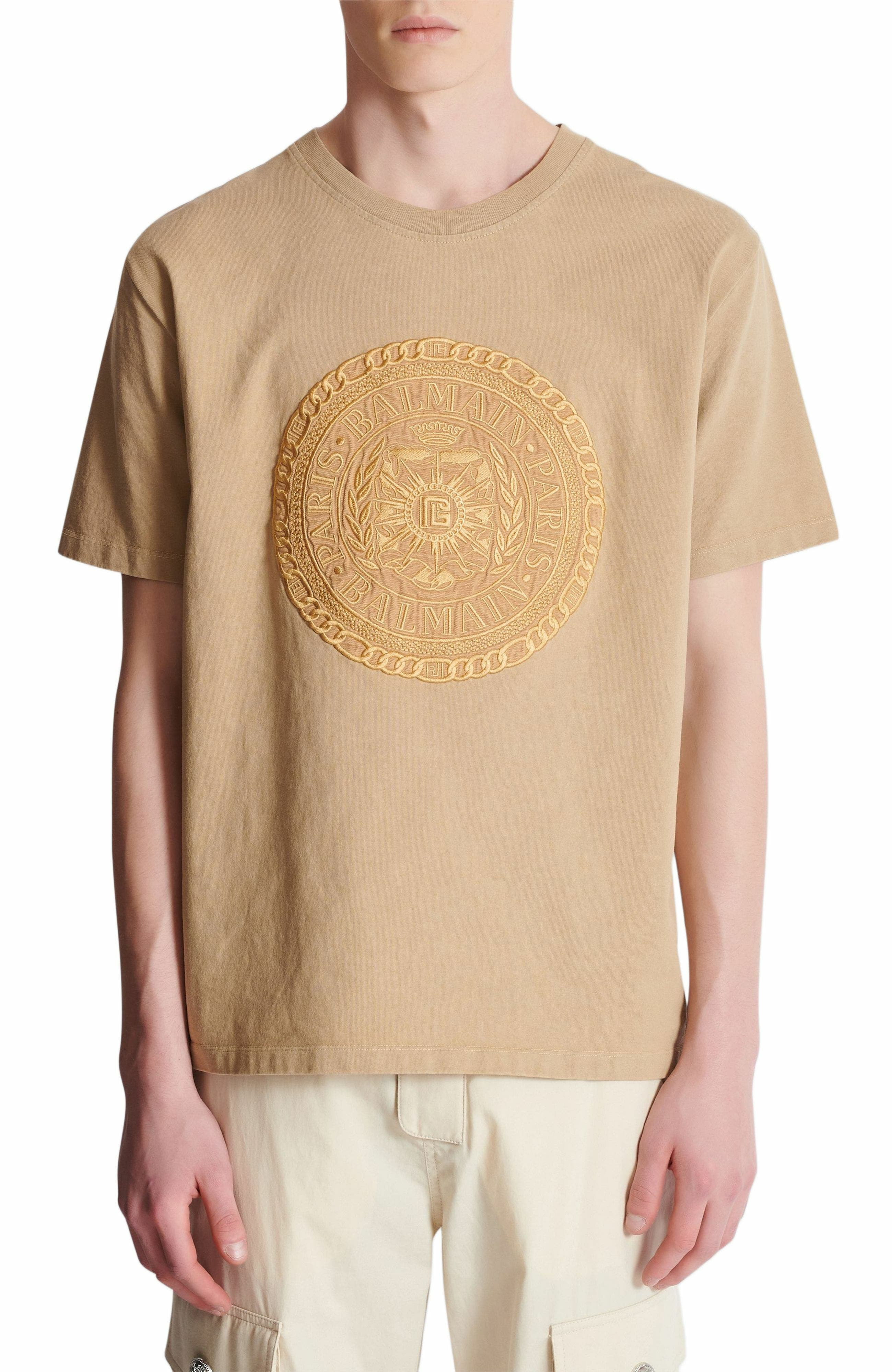 Embroidered Balmain Médaille T-shirt in Beige at Nordstrom - 7