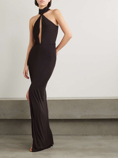TOM FORD Cutout gathered jersey halterneck gown outlook
