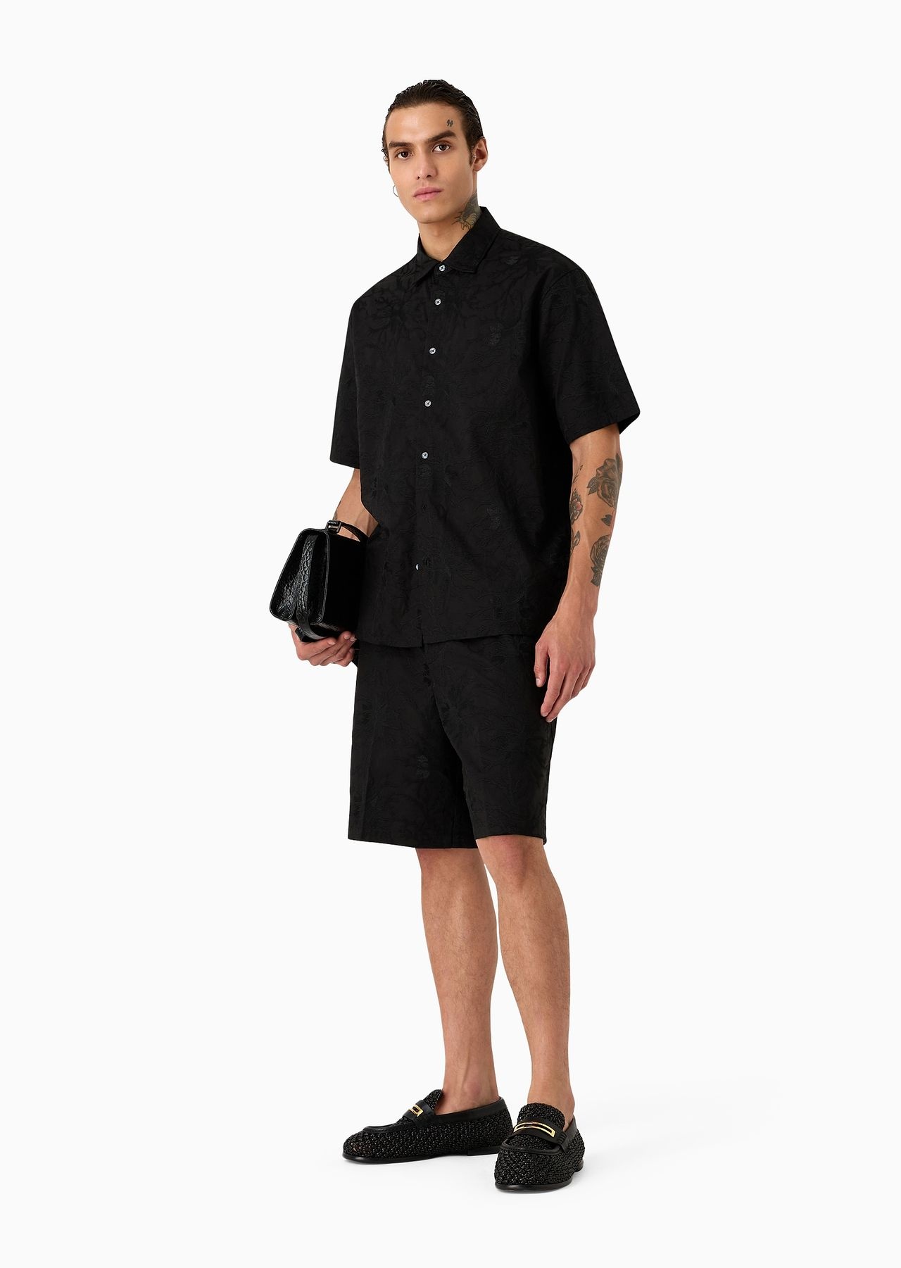 Poplin drawstring Bermuda shorts with all-over ramage embroidery - 4