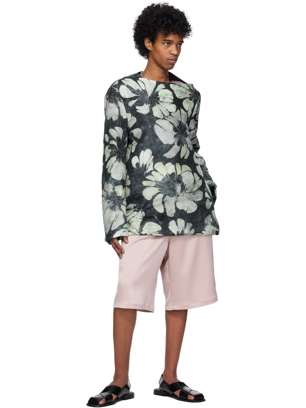 Green & Navy Silk Long Sleeve Top - 5