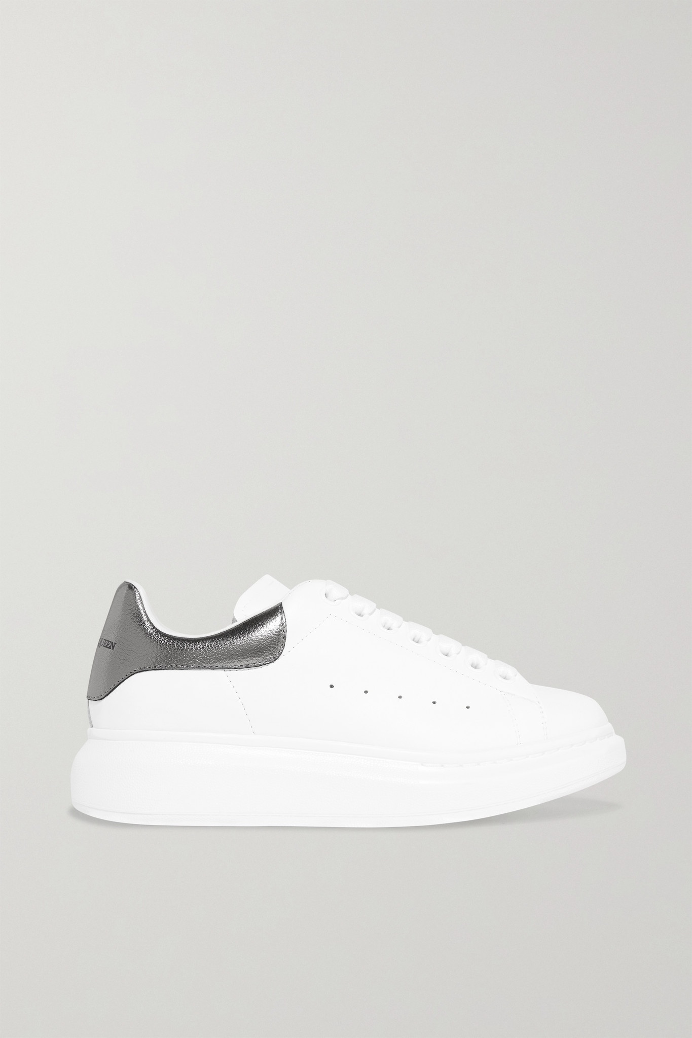 Suede-trimmed leather exaggerated-sole sneakers - 1