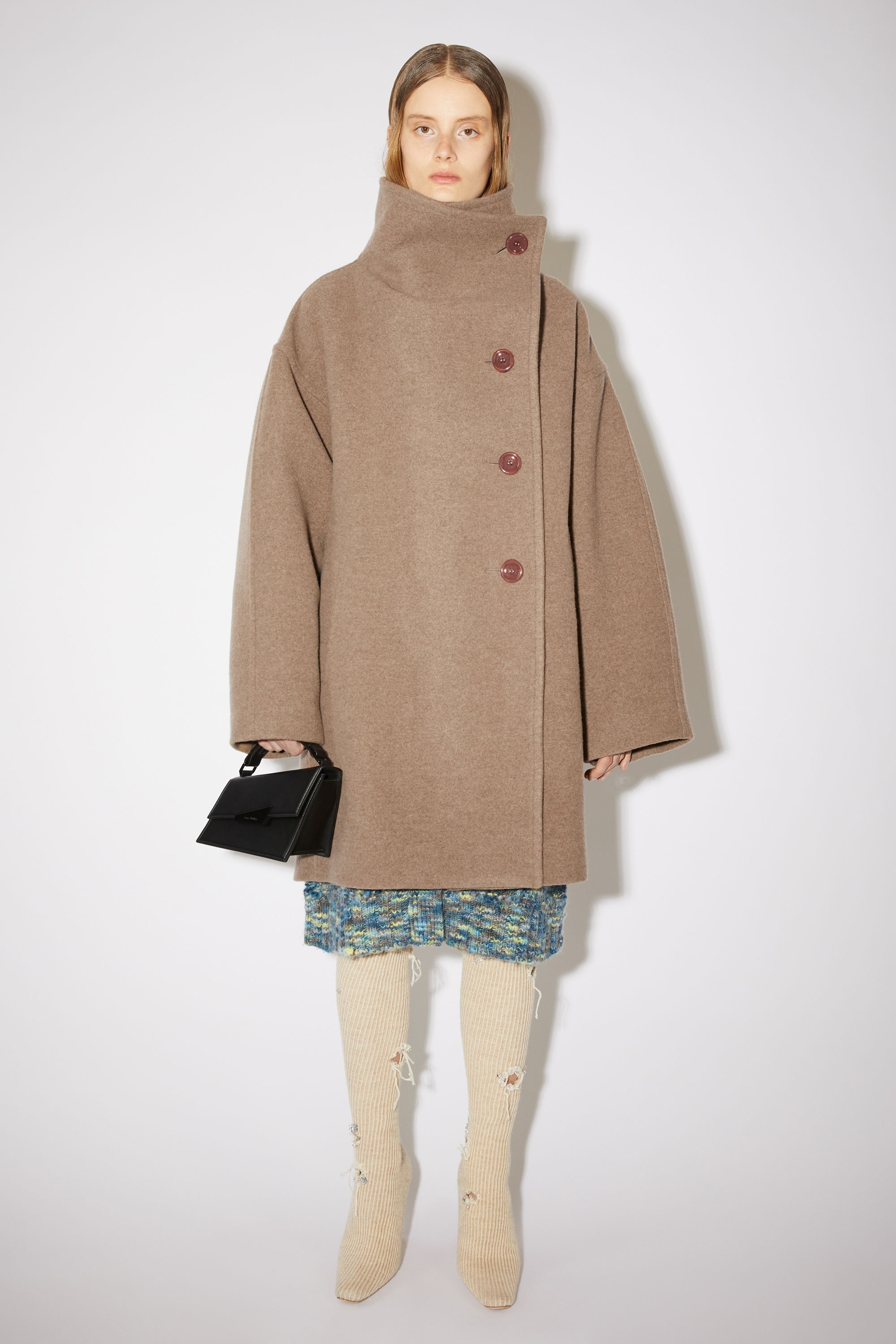 Wool funnel-neck coat - Light brown - 2