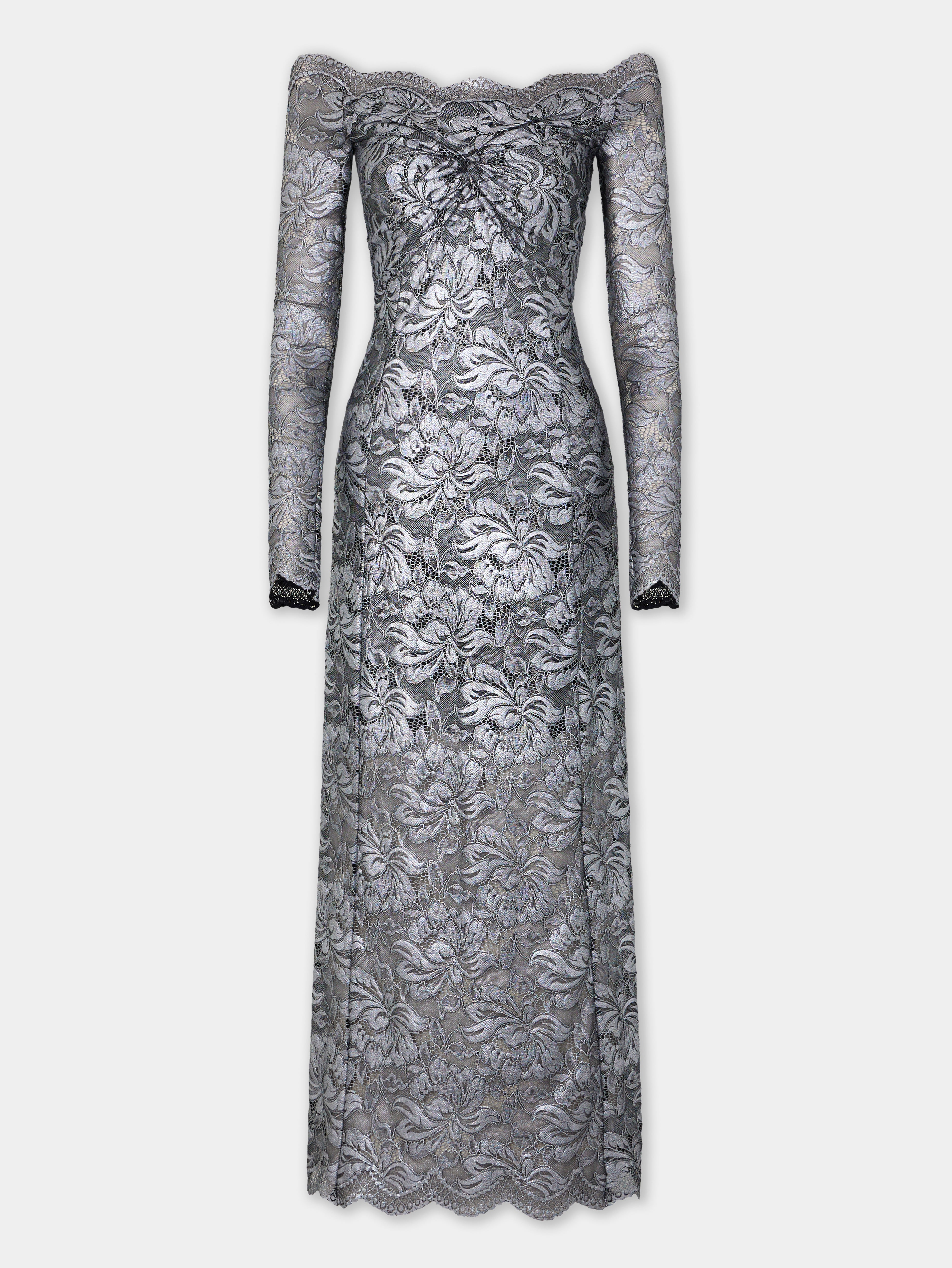 SILVER LONG DRESS IN LACE - 5