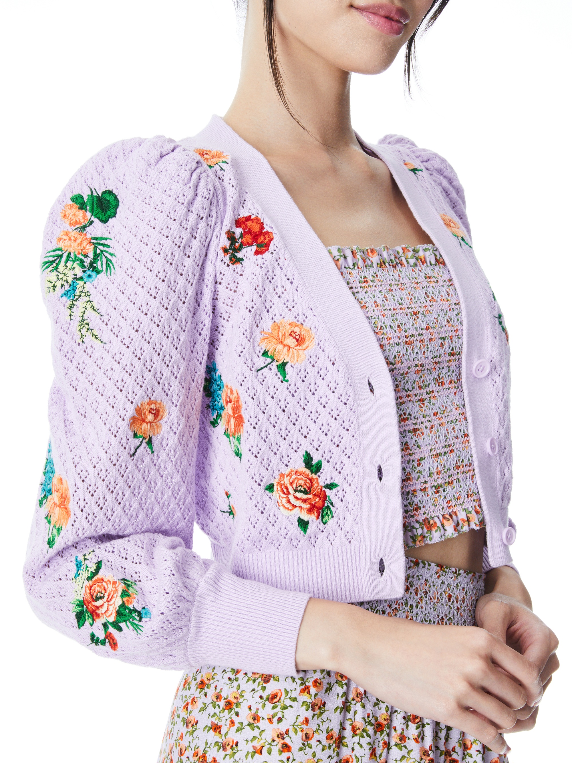 MORITA FLORAL PUFF SLEEVE CARDIGAN - 4
