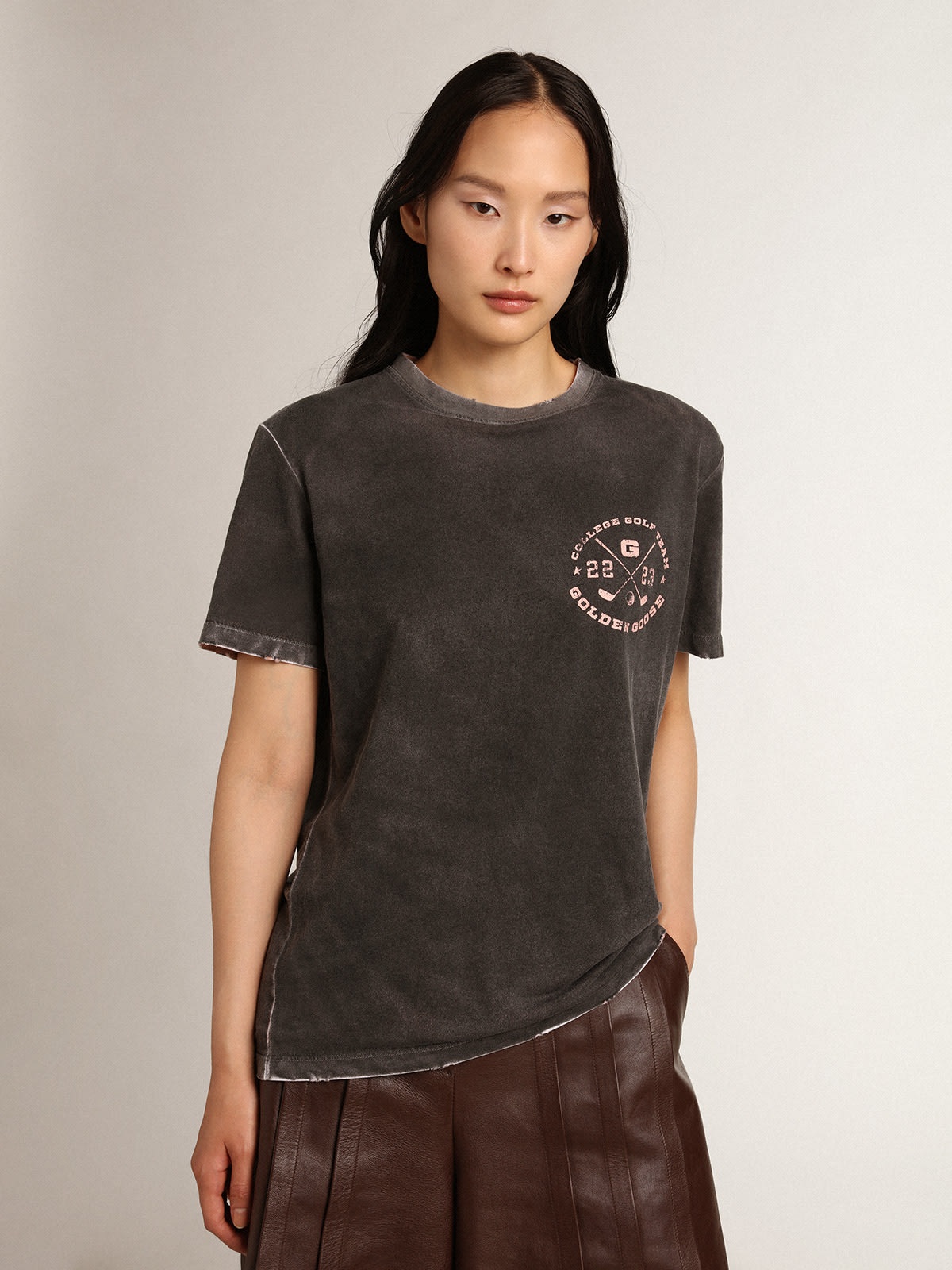 Women's gray T-shirt with print on the front - 2