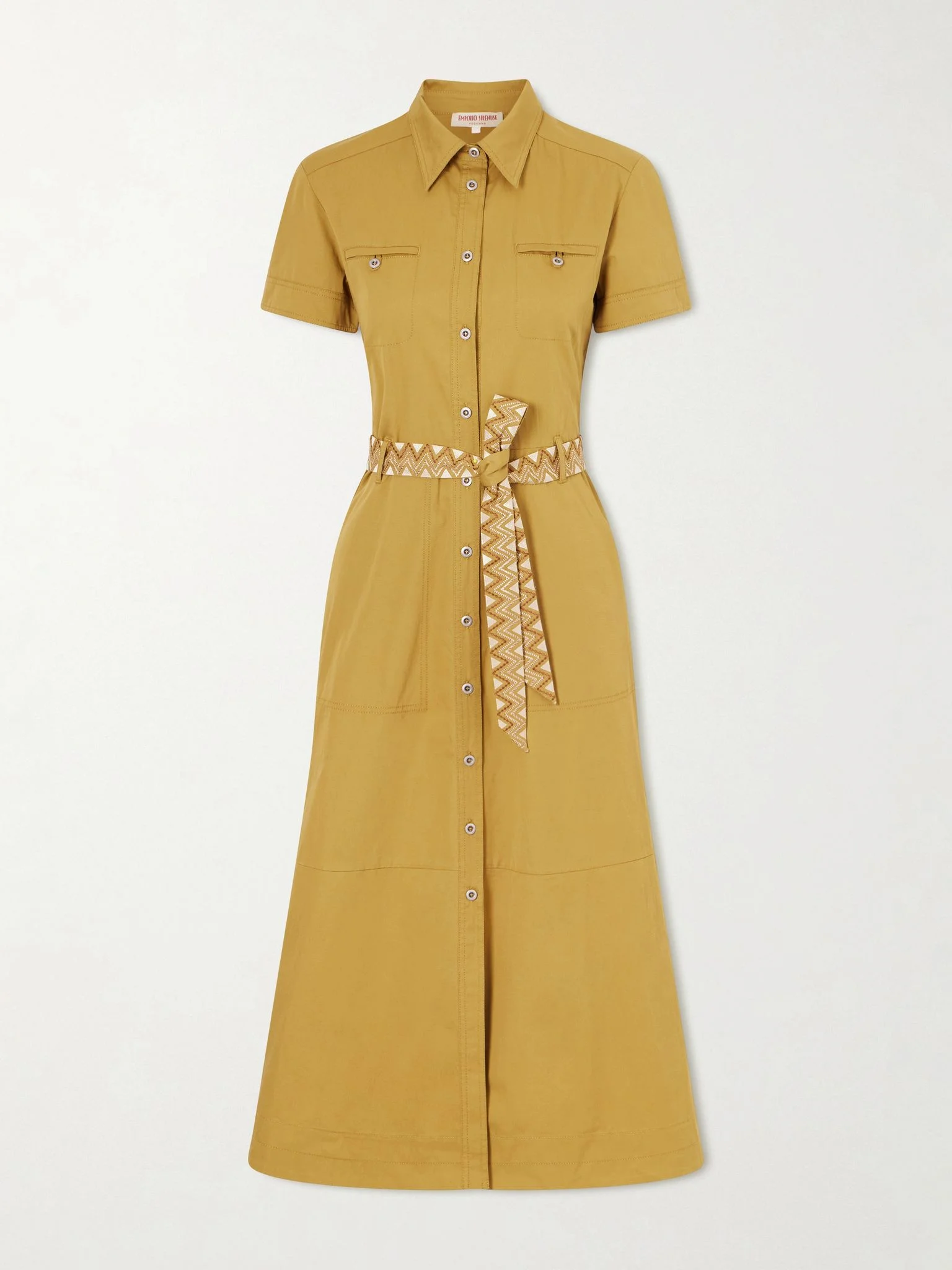 Giselle belted cotton midi dress Green - 1