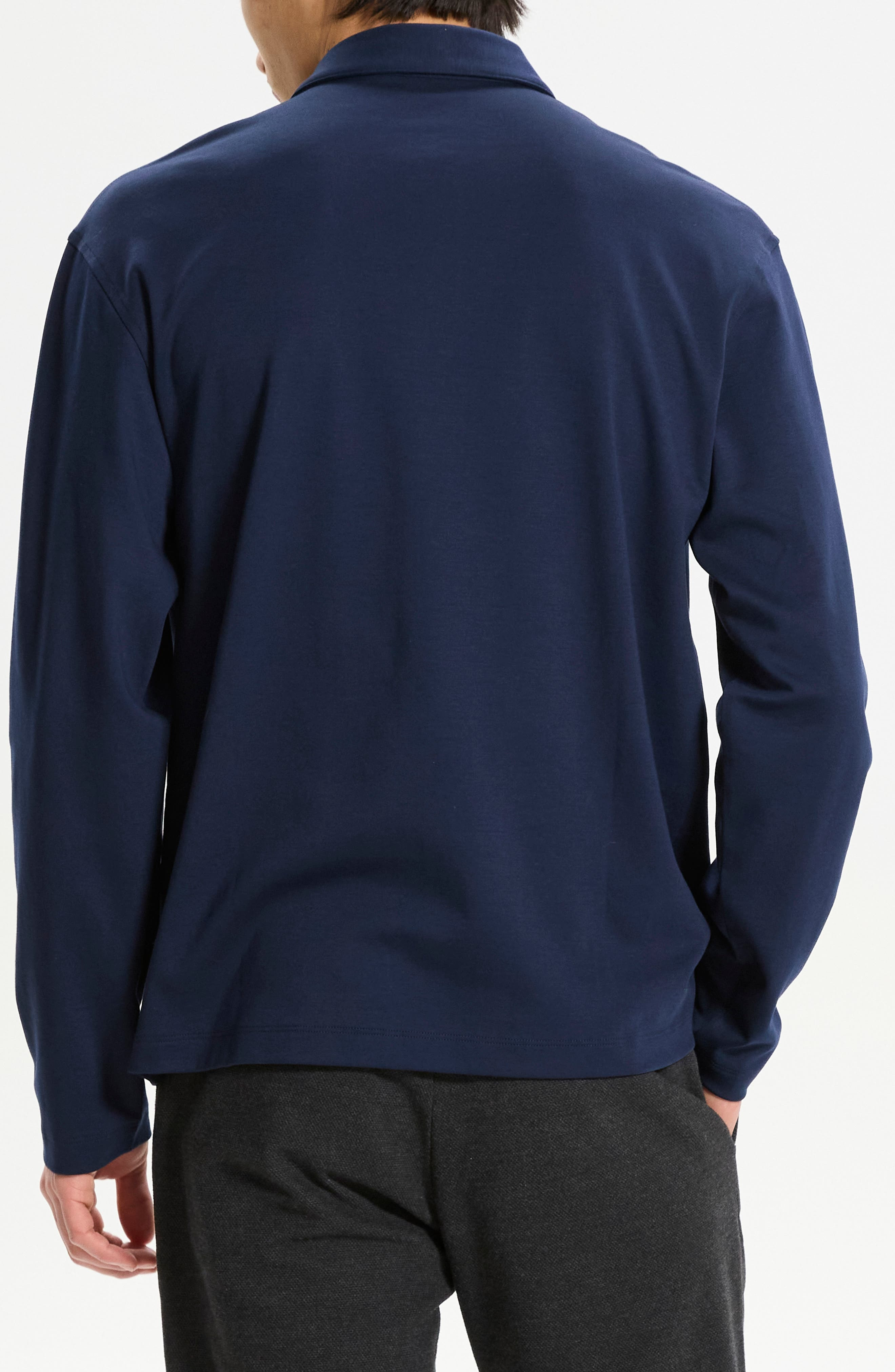 Theory City Relaxed Long Sleeve Cotton Polo in Baltic - 2