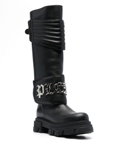 PHILIPP PLEIN logo-plaque 50mm leather knee-high boots outlook