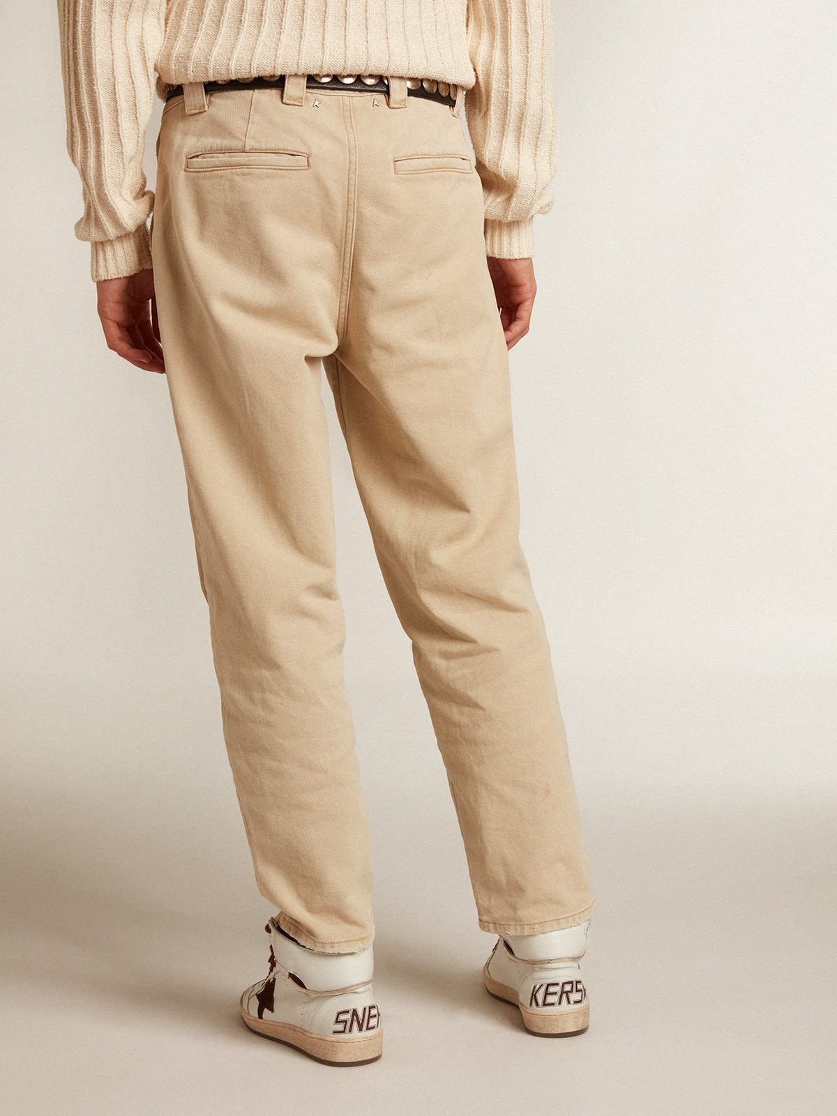 Cotton pants in beige mix - 4