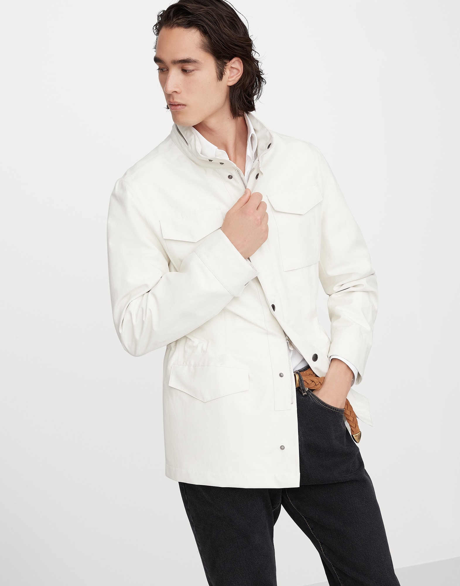Linen and silk bonded panama field jacket with heat-bonded seams - 1