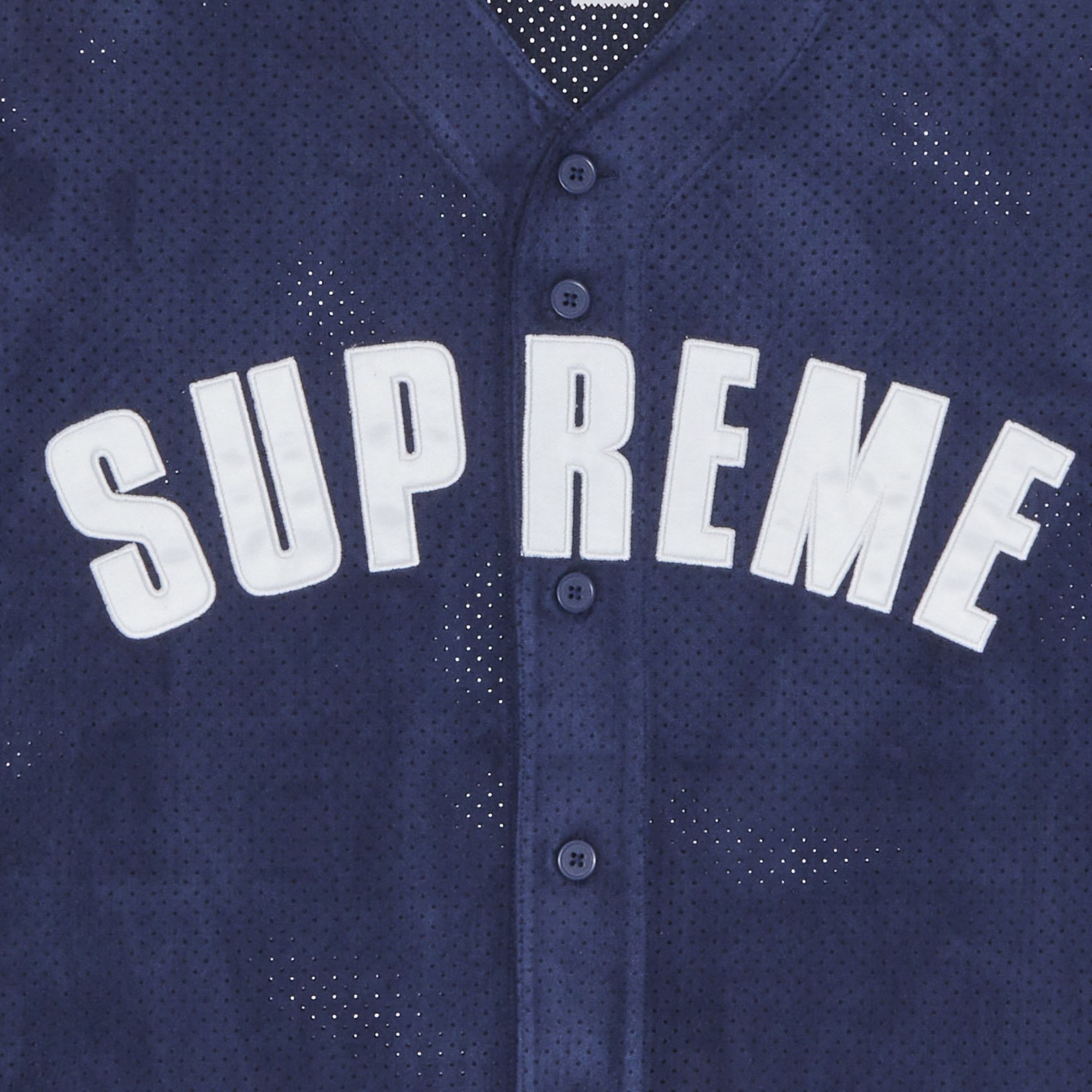 Supreme Ultrasuede Mesh Baseball Jersey 'Navy' - 2