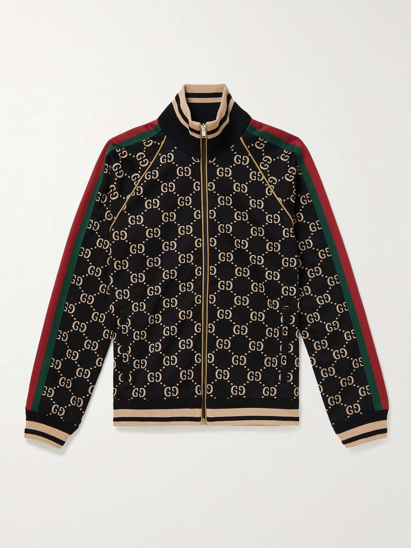 GUCCIブルゾン GUCCI Webbing-Trimmed Monogrammed Cotton-Jersey Track Jacket