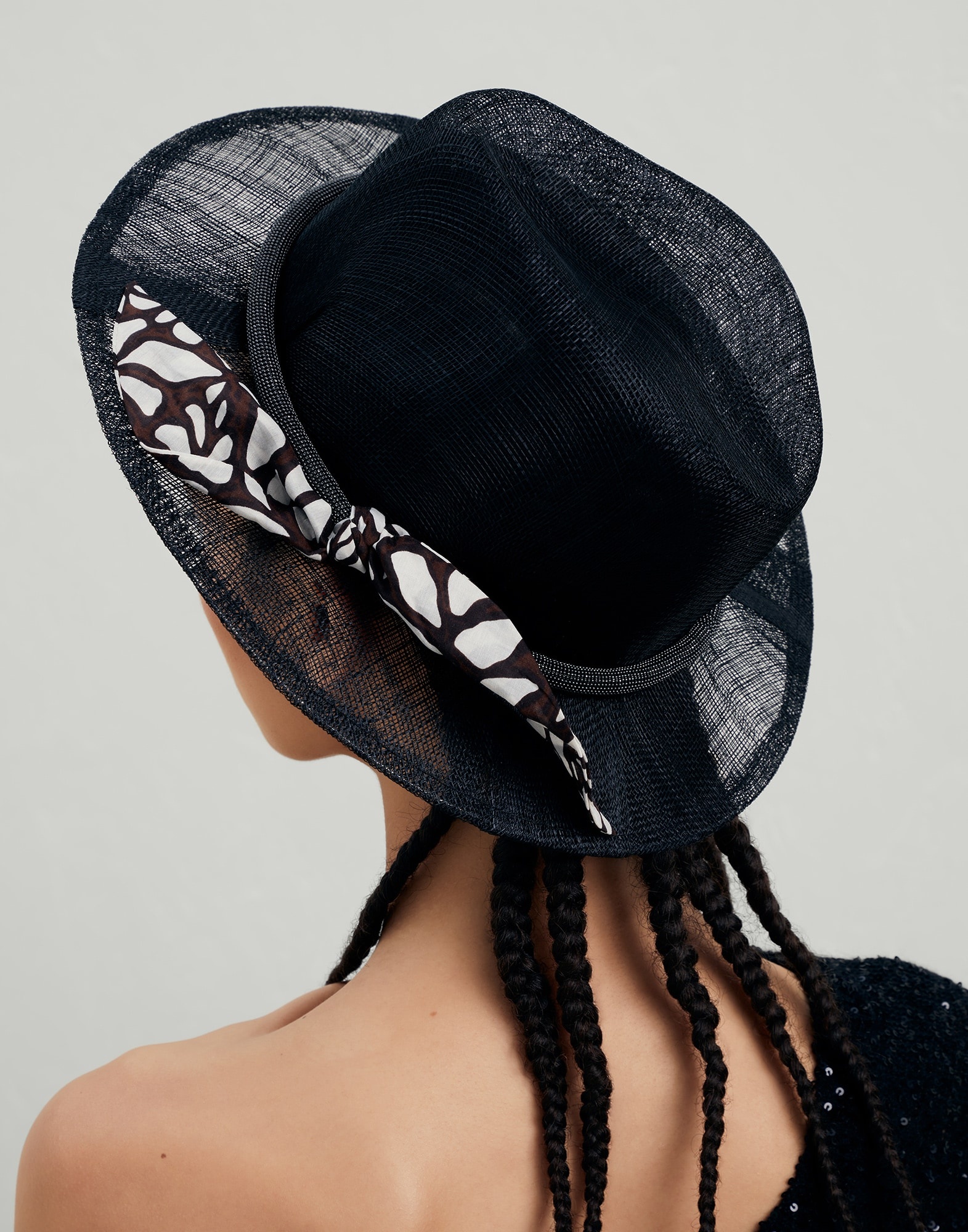 Abacá hat with band in ramage print poplin and monili - 3
