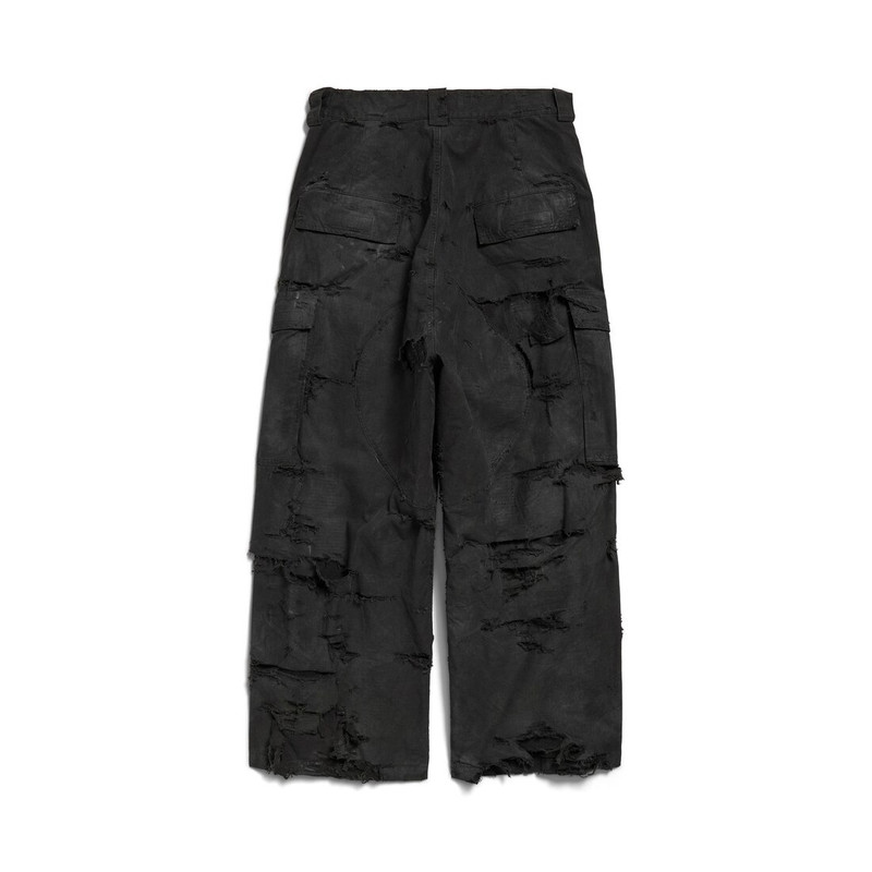 Men's Distressed Large Cargo Pants in Black 7