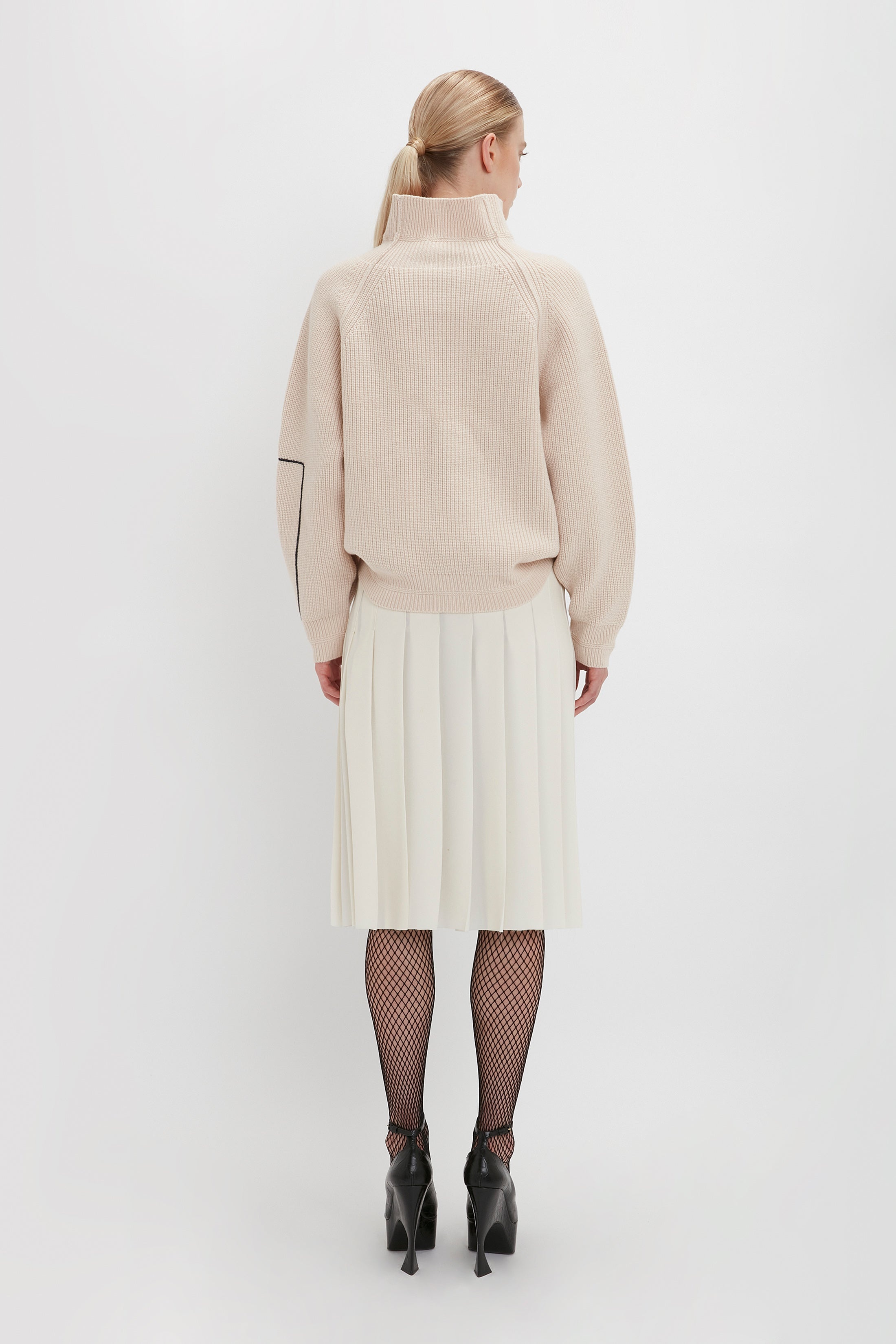 Oversized Polo Neck Jumper In Cream - 4