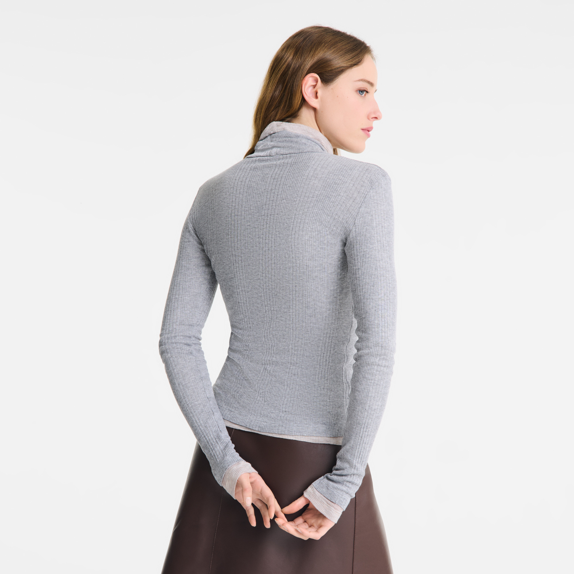 Thin turtleneck sweater Grey - Jersey - 3