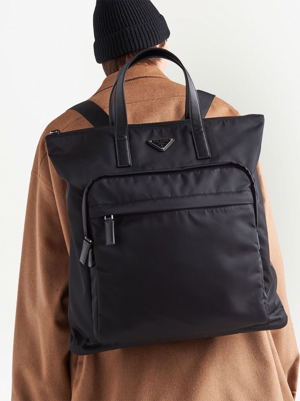 recycled nylon Saffiano leather tote bag - 6