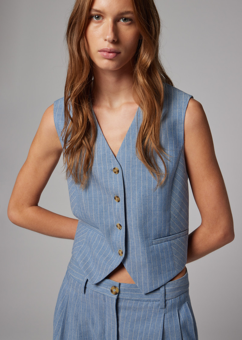 Women's Light Blue Pinstripe Waistcoat 10