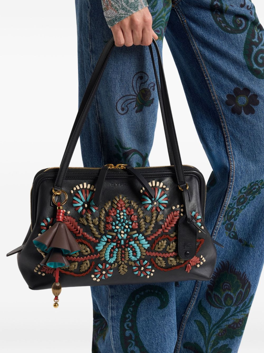 flower-motif leather charm - 3