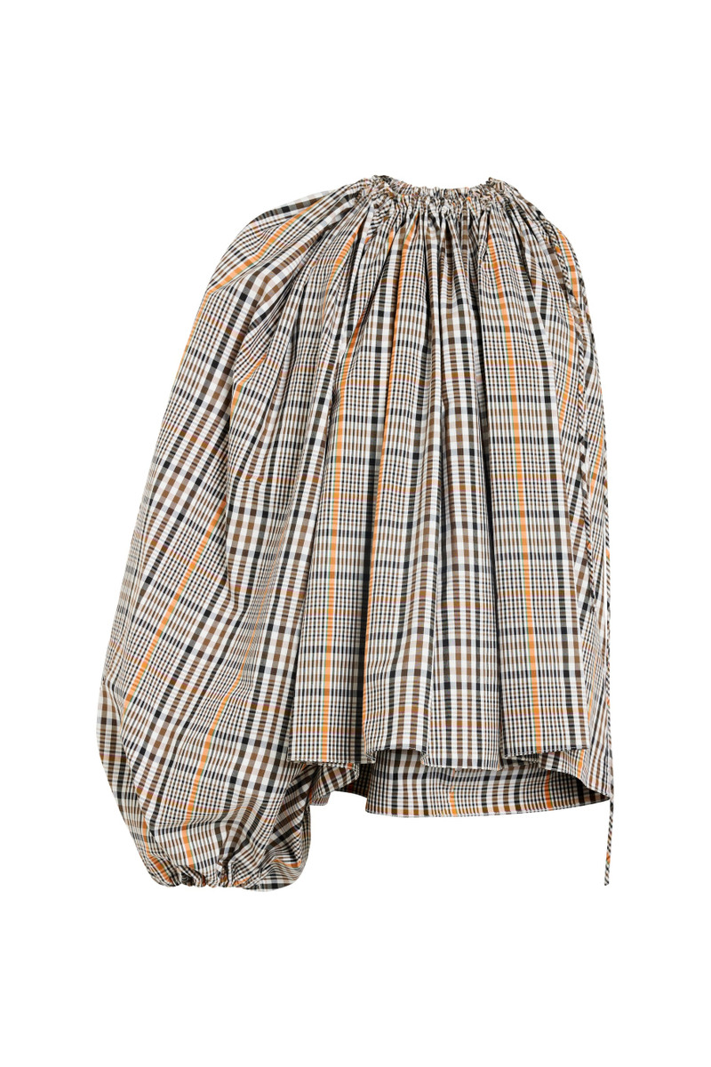 ONE-SLEEVE VOLUMINOUS TOP BROWN CHECK 3