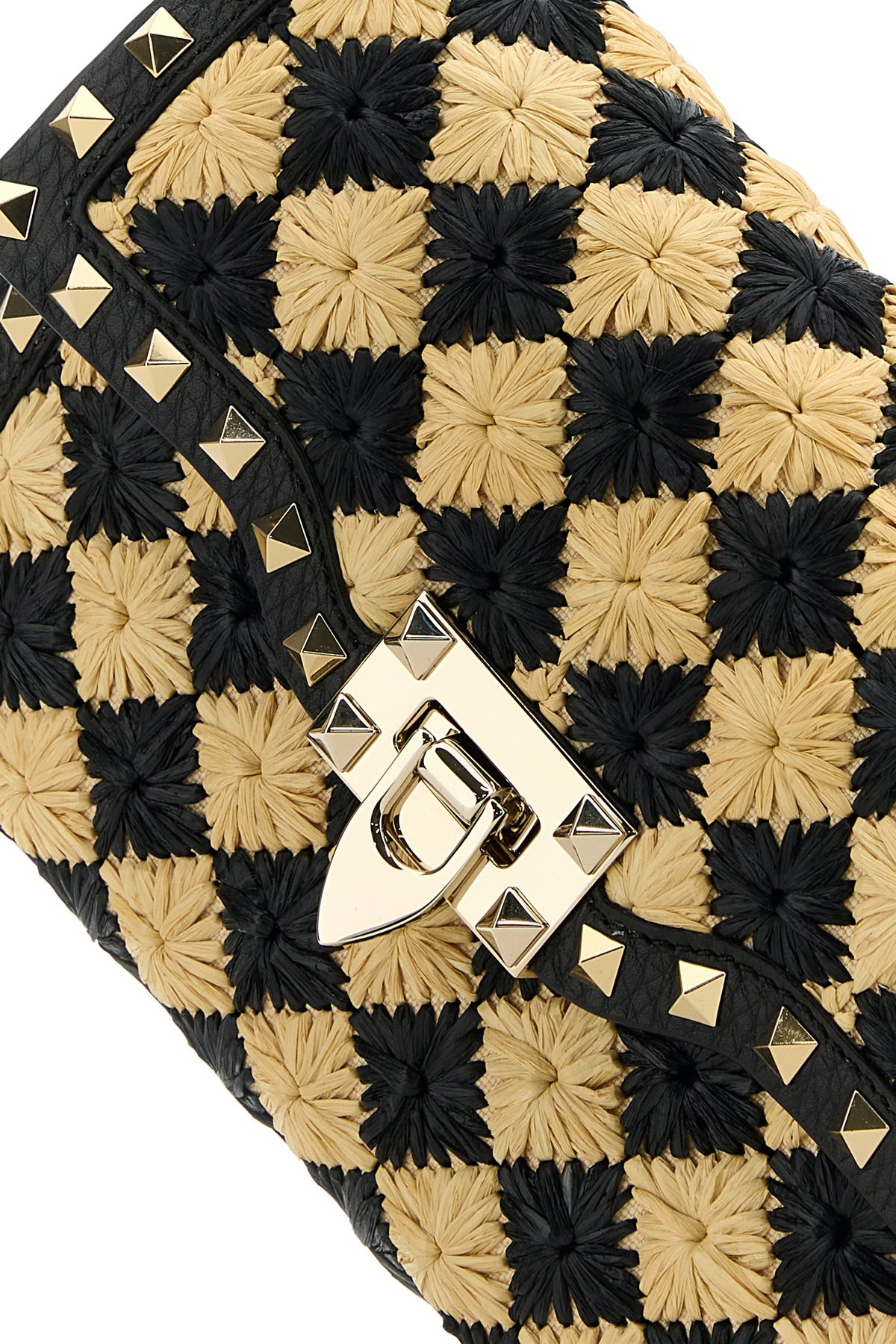 Two-tone raffia Rockstud crossbody bag - 4