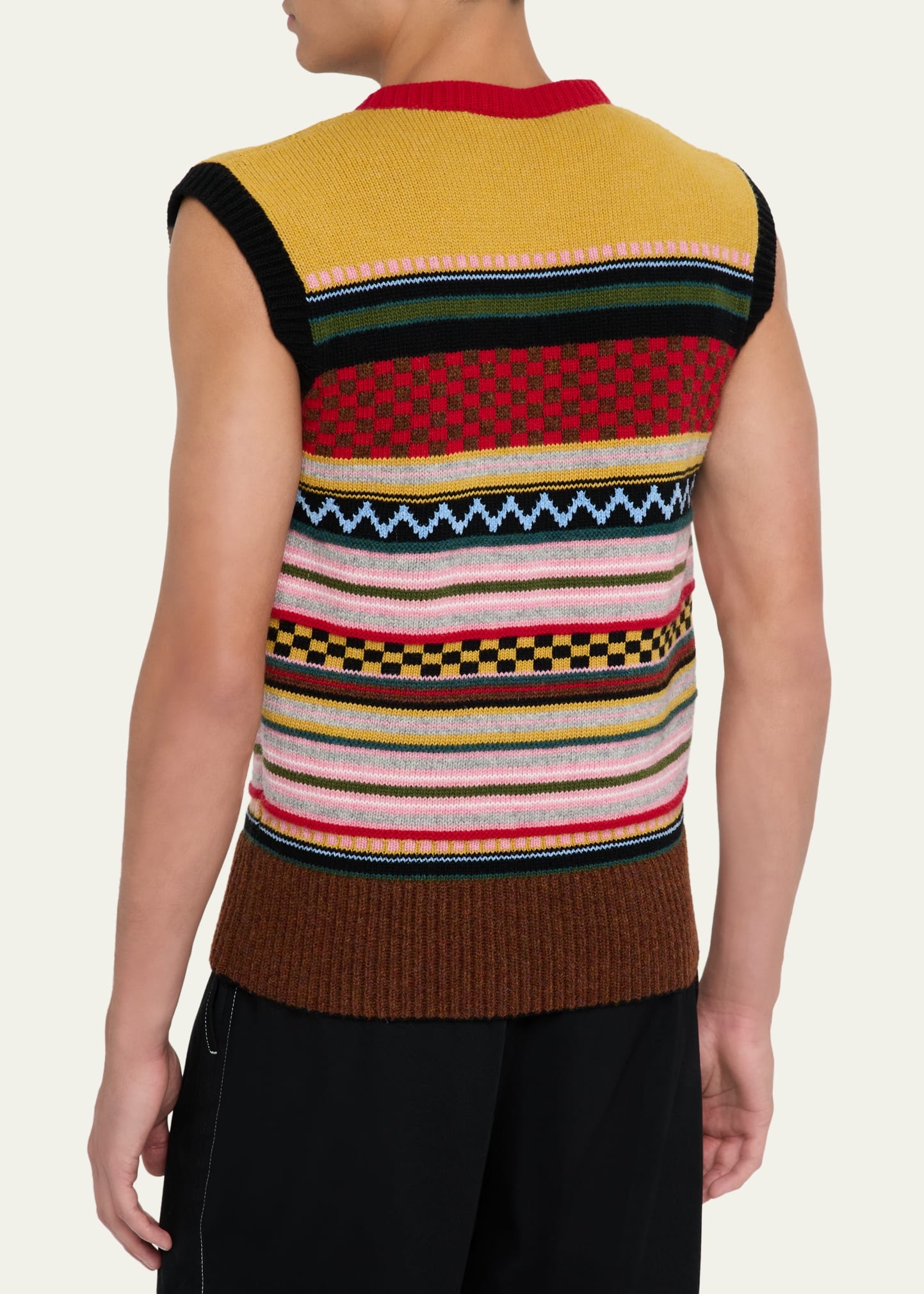 Men's Wool and Cotton Jacquard V-Neck Vest - 3
