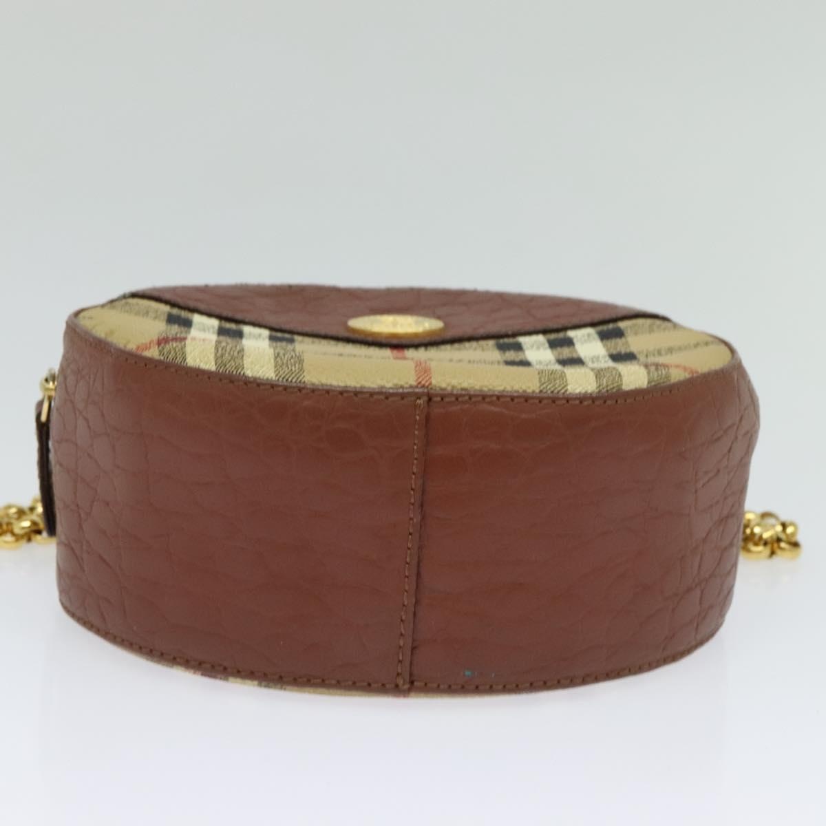 Burberry Nova Check Chain Shoulder Bag Pvc Leather Brown Beige - 5